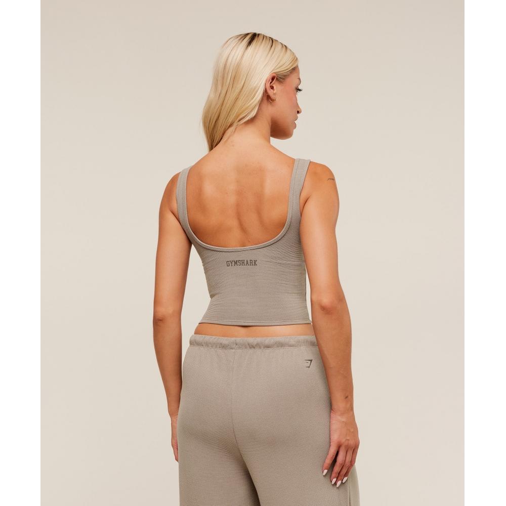 Gymshark Waffle Cropped Tank Lifestyle Brown B3b2g Nc0s