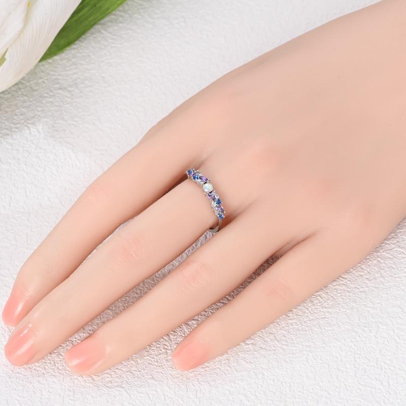 925 Silver Sparkling Ice-Blue Purple Opal Ring For Women Girls Jewelry Birthday Anniversary Gifts