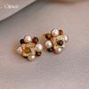 18k Electroplated Retro Zircon Flower Pearl Stud Earrings Versatile Earrings Light Luxury Earrings Women