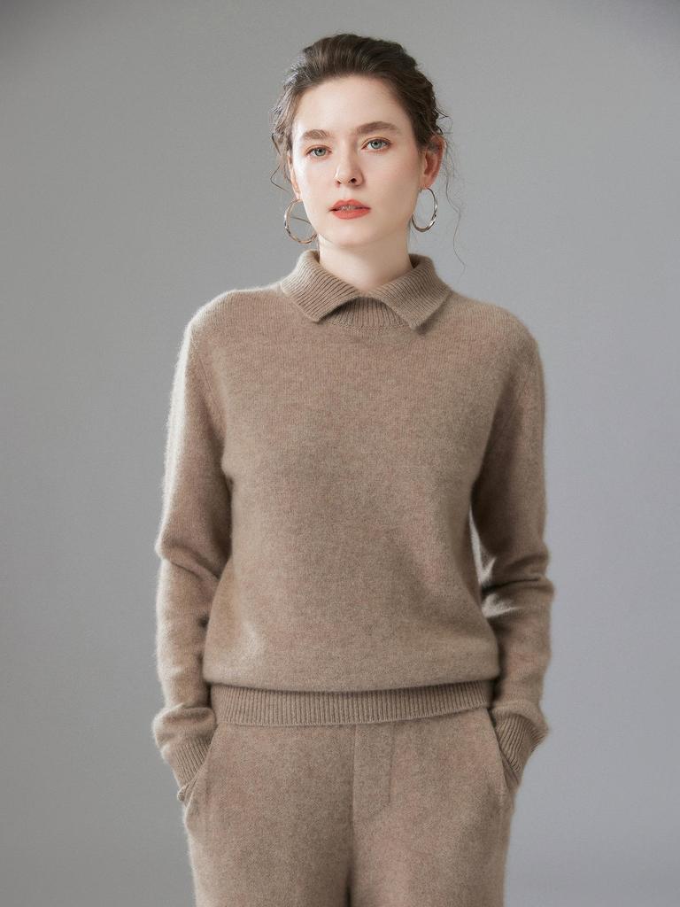 Women's Doll Collar Cashmere Sweater - 2025 Winter Collection: Solid Color, Base Layer, Gentle Style, Loose Fit, Slimming, Warm