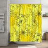 Hand-Drawn Floral Shower Curtain Yellow Color With Black Flowers For Bathroom Decoration Waterproof Fabric Material
