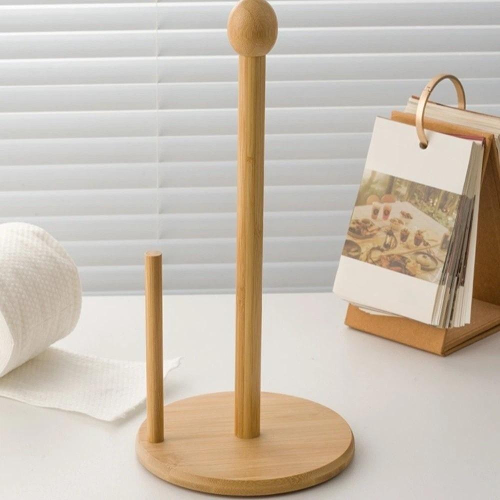 Minimalist Paper Towel Holder Bamboo Tissue Stand Multipurpose Vertical Paper Holder  Bathrooms