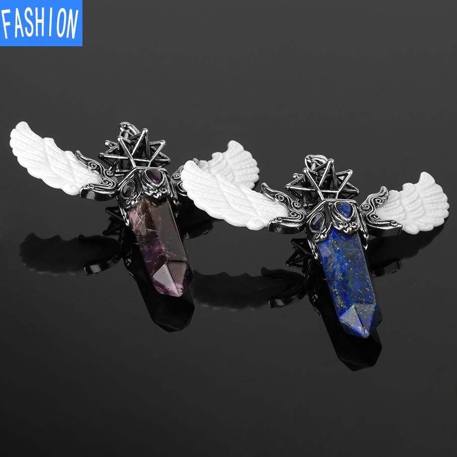 Women'S Three Dimensional Hollow Six Star Natural Crystal Pendant Stone Hexagon Necklace