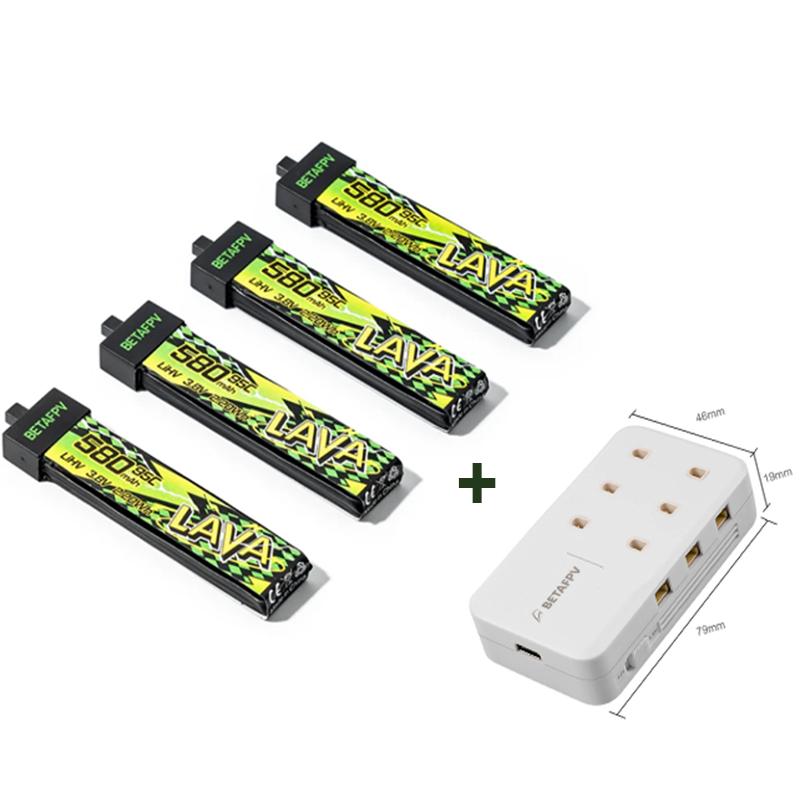 BETAFPV LAVA II 580mAh 1S Battery BT2.0 For Air75, Meteor75 Pro Whoop Drone FPV For 6 Ports 1S Battery Charger & Adapter