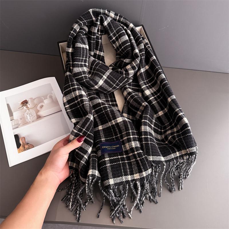 Elegants Classics Plaid Designer Scarf Women Luxury Neckerchief Winter Cashmere Shawl Blanket Wrap Pashmina Tassel Warm Lady