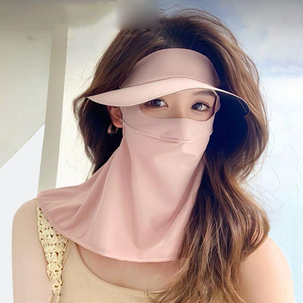 Solid Color Sunscreen Face Cover Eye Protection UV Protection Veil Breathable Ice Silk Mask  Riding