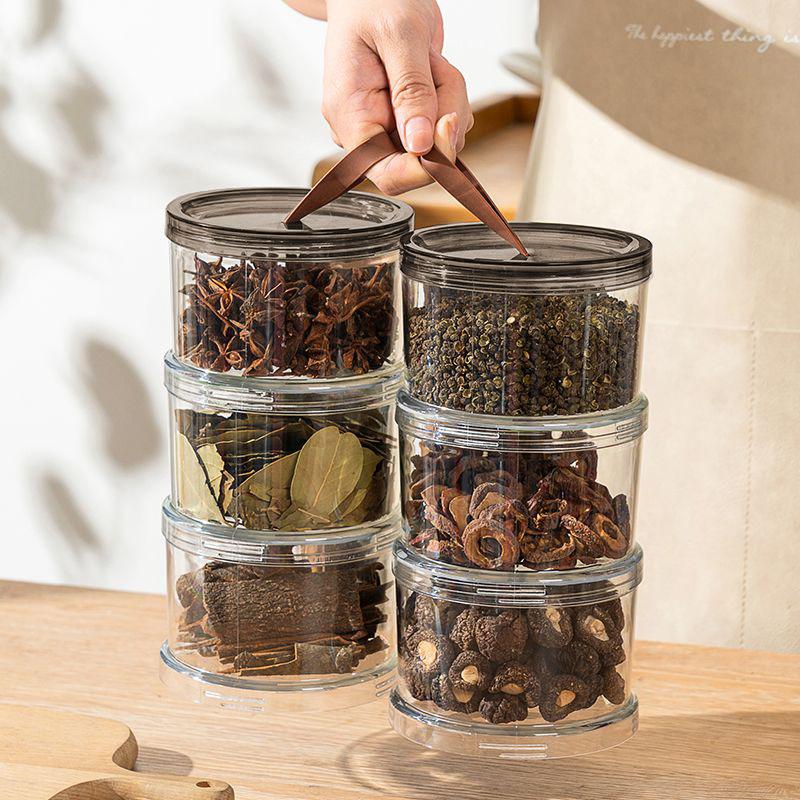 2Pcs 3-Tier Round Spice Storage Box, Multi-Layer Fresh-Keeping Container, Transparent Airtight Jar, Food-Grade Storage Container