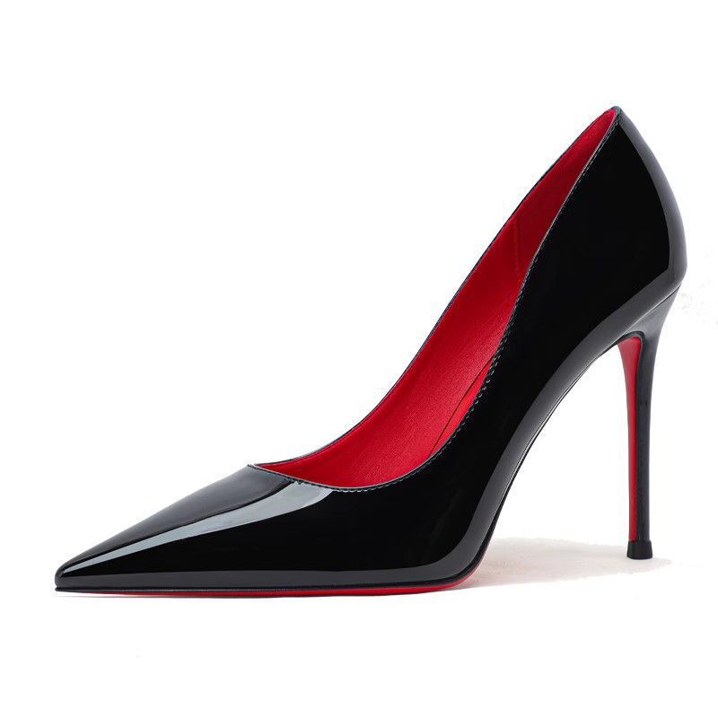 Toamna nouă, piele neagră lăcuită, cu toc înalt, talpă roșie, rochie sexy pentru femei, tocuri înalte, subțiri