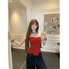 [Human Cotton] Spice Girl Bow Strap-on Tube Top, Women's Pure Desire Style Red Slim-fitting Short Top