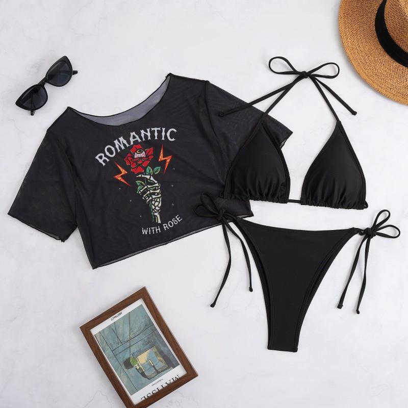 Rétro Américain Coton Court Hot Girl Bikini Femme Imprimé T-shirt Manches Courtes