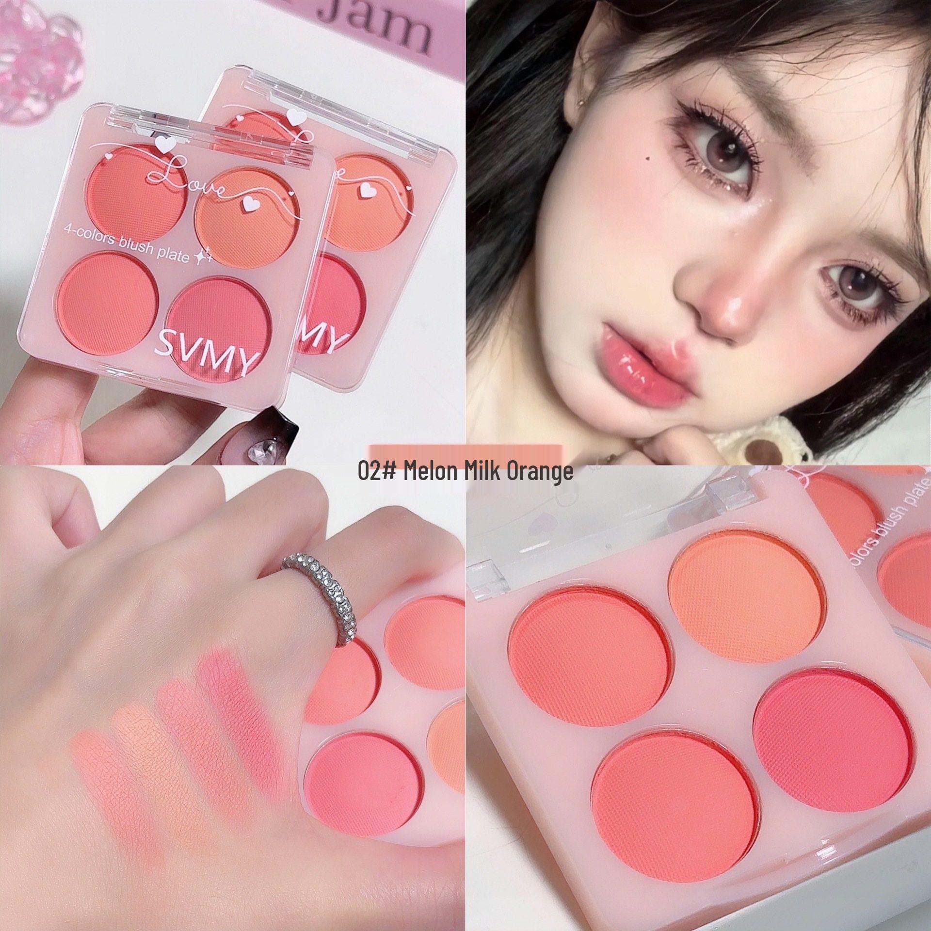SVMY Four-Color Matte Contouring Blush Palette 7.2g - Natural Makeup, Whitening & Purple Rouge.