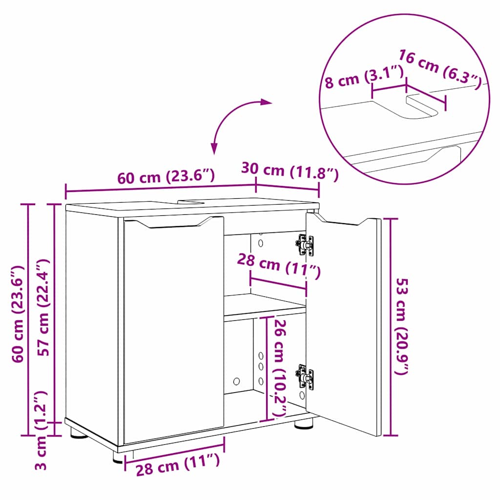 Bathroom Vanity Cabinet in Sonoma Oak 60 x 30 x 60 cm