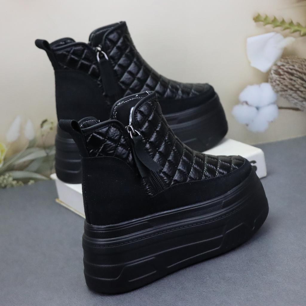 Fashion Small Tall with 12cm Height Increase Female Side Zipper with Muffin Thick Sole Casual Suede Ankle Boots Platform Sneakers