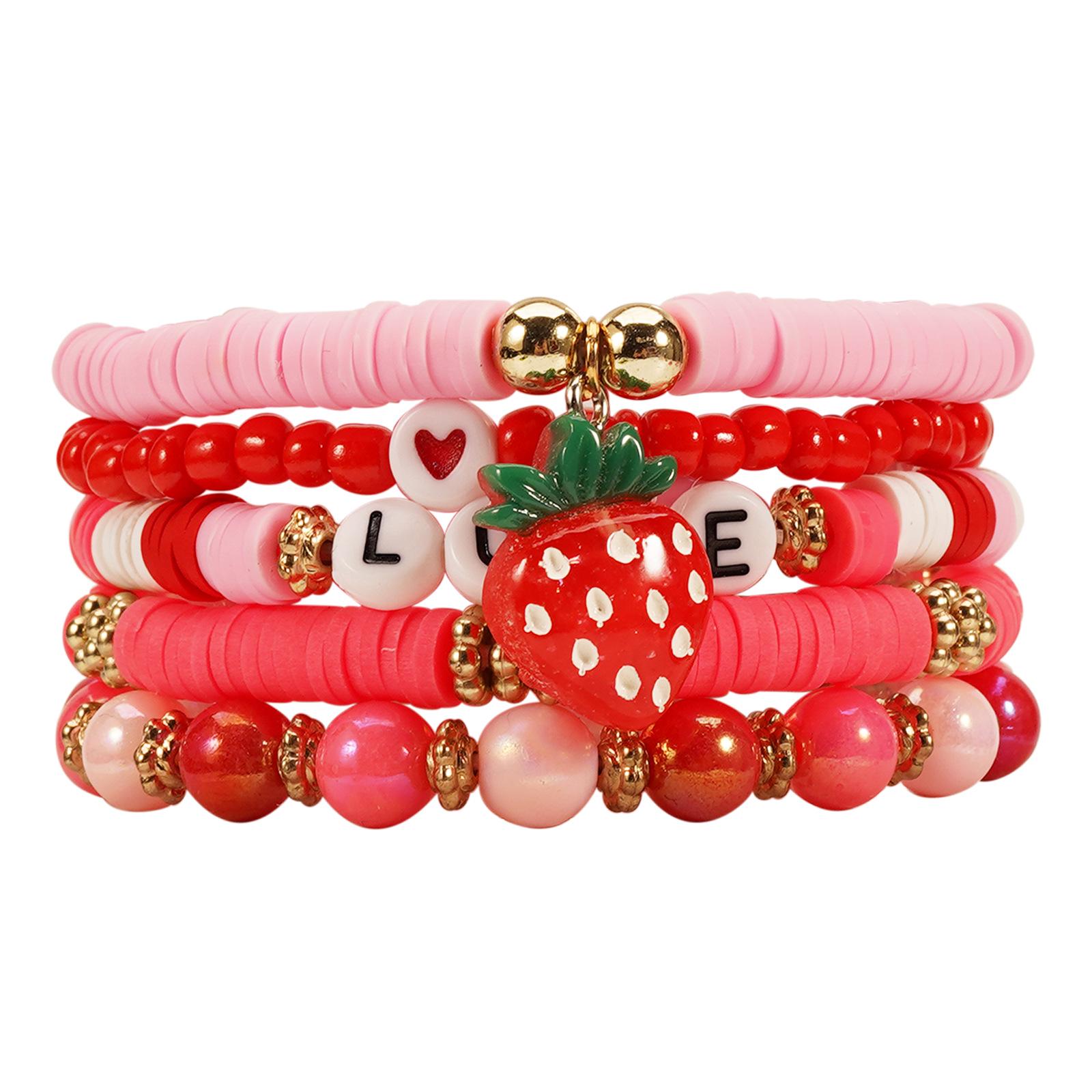 Богемный переливающийся полимерный глиняный браслет-клубничка с бусинами LOVE