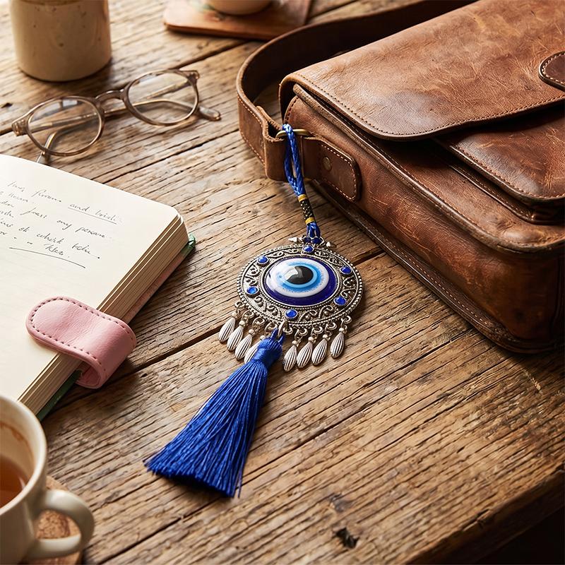 Evil Eye Car Hanging Ornament, Vintage Silver Nazar Keyring, Luxury Blue Tassel Eye Key Chain, Protection Home Gift 1Pc