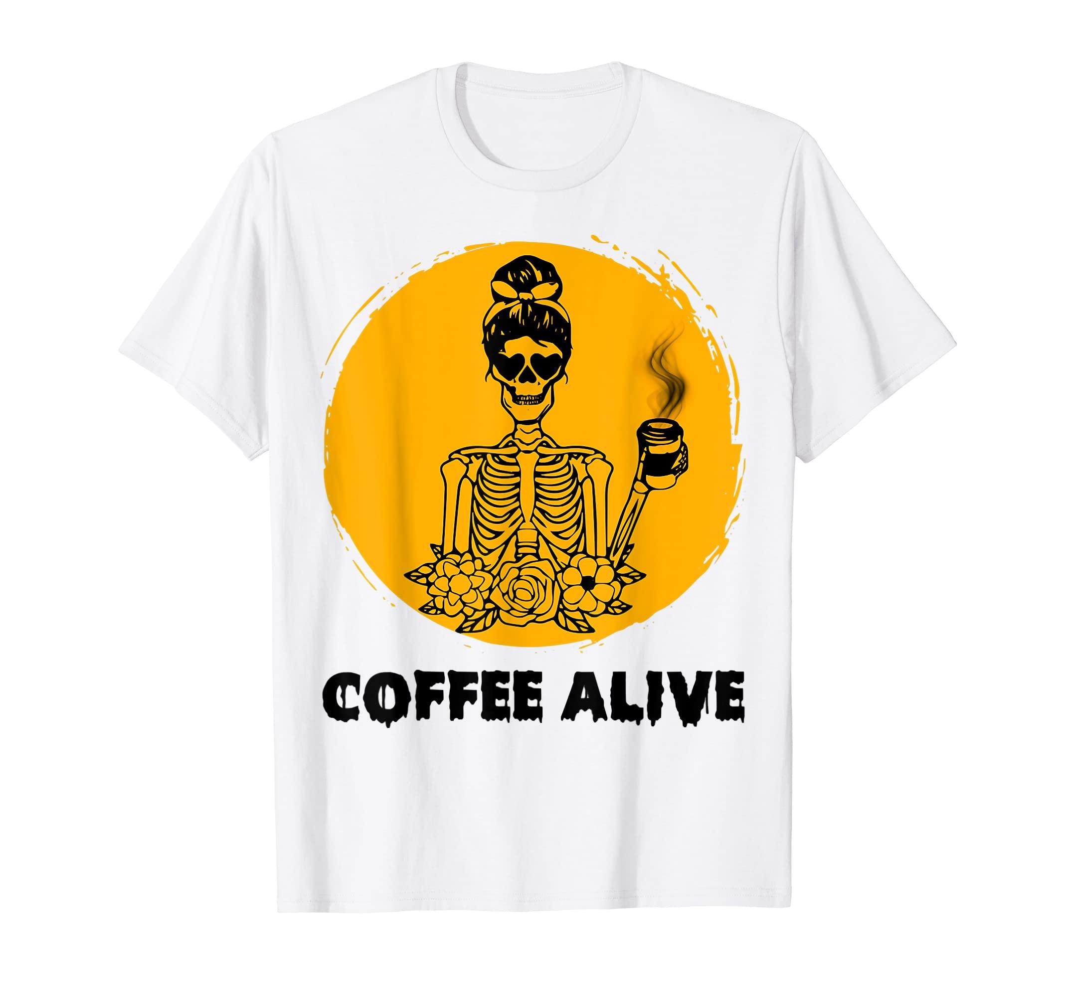 

Dawn Coffee Skeleton Caffeine Lover Funny Friend Halloween T-Shirt белый