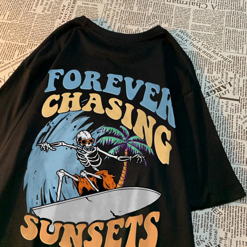 Forever Chasing Sunsets Fun Pattern Clothing Men Casual Cotton Tshirt Casual Crewneck Streetwear Harajuku Summer T-Shirts Women