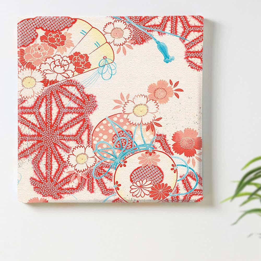 Japanese Kimono Art 57cm x Large Made in Stylish Interior Living Room Fashion Fabric Panel, 57cm, Size, Japan, Poster, Decor, Decor, Flowers, Red,