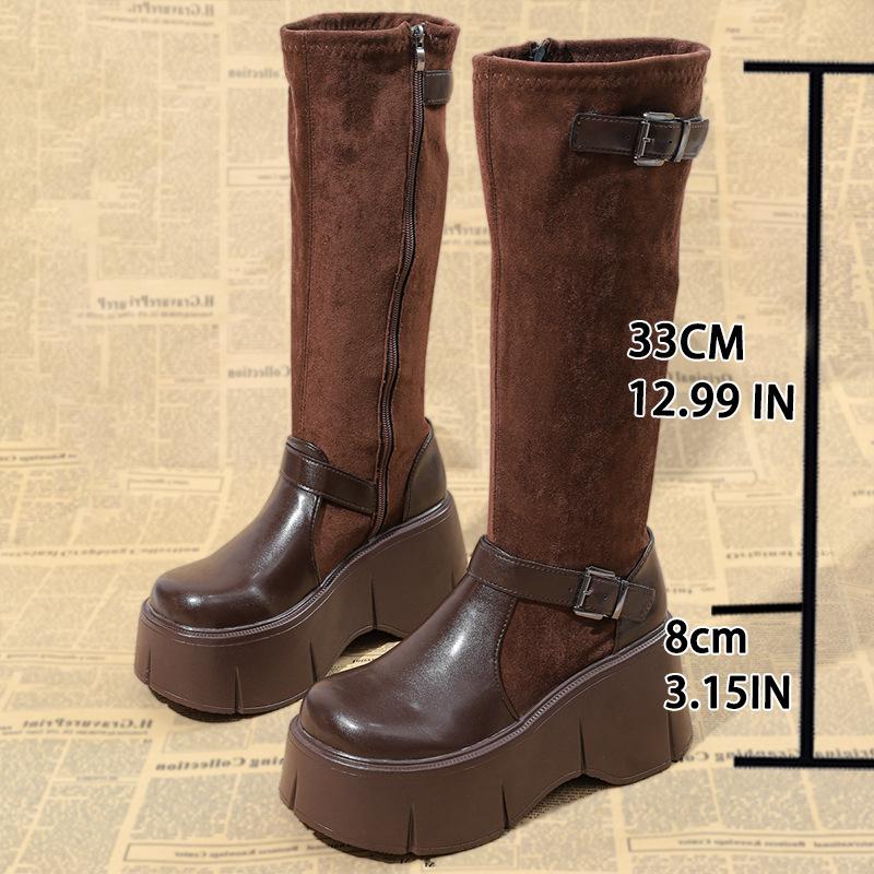 Retro French Black Platform Boots Women's 2025 New Autumn Small Fat Mm Thin and Heightened Knight Boots