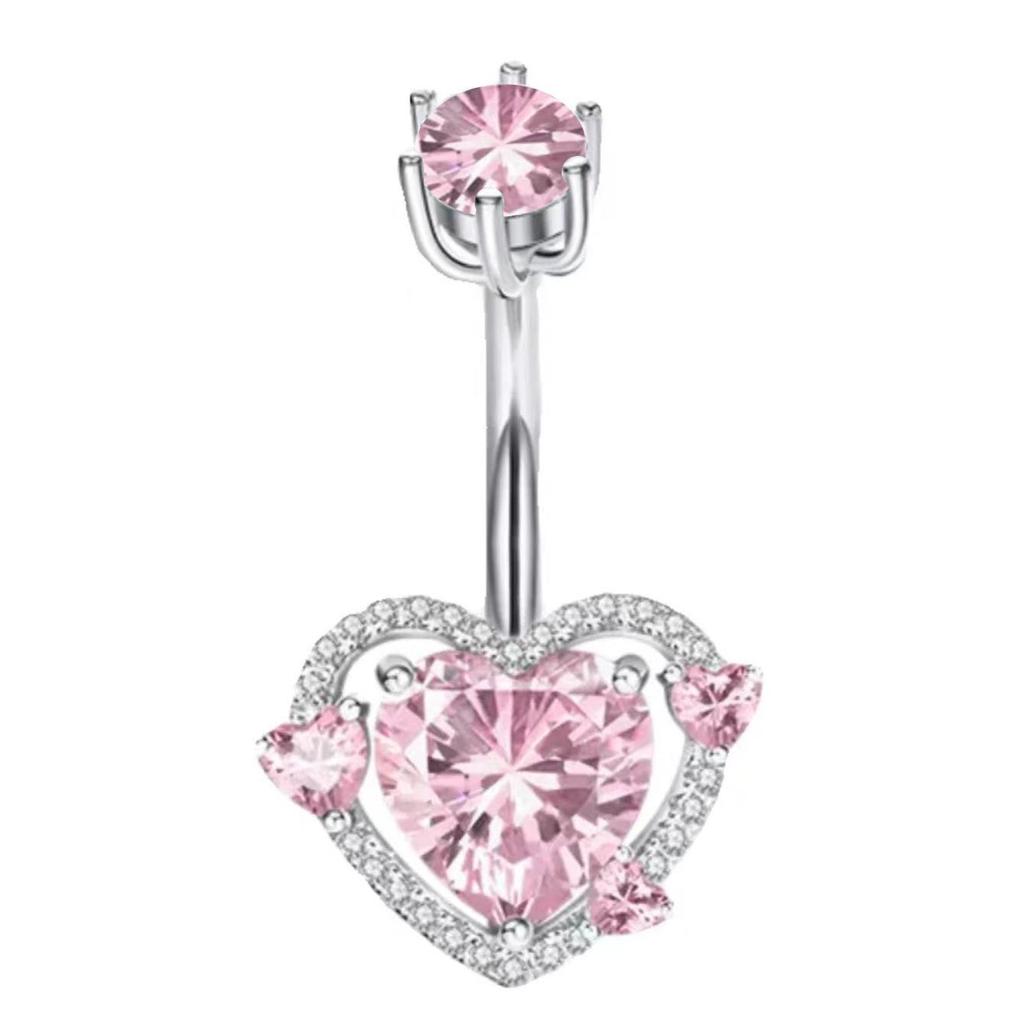 Piercing de nombril avec pendentif cœur en zircon et nœud