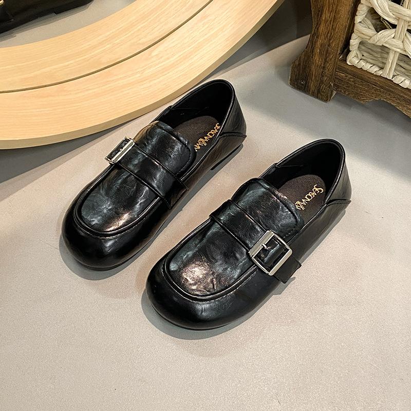 

Туфли женские кожаные на плоской подошве в ретро-британском стиле, весна-осень 2025 года, однопедальные туфли Mary Jane Love на мягкой подошве 35 чёрный