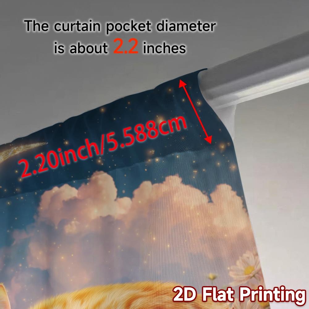 2pcs, 2D FLAT PRINTING Curtains (Without Rod) Moonlit Cat Popular Curtain Cloth Versatile Fabric Curtains Decorations For Home