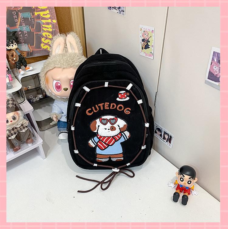 Schoolbag Japanese Cartoon Cute Puppy Backpack Female College Style Small Schoolbag Casual Light Travel Corduroy Backpack