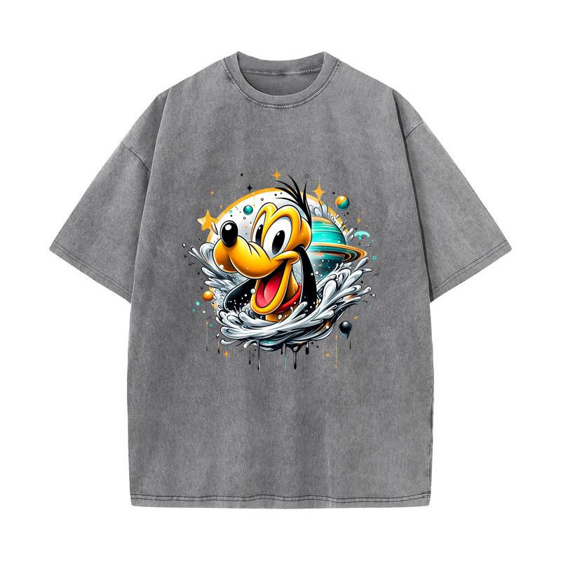 SX-37 MINISO 2026 Summer Vintage Wash Printed Pure Cotton Shoulder Style Men's and Women's Round Neck Short Sleeved Couple T-shirt