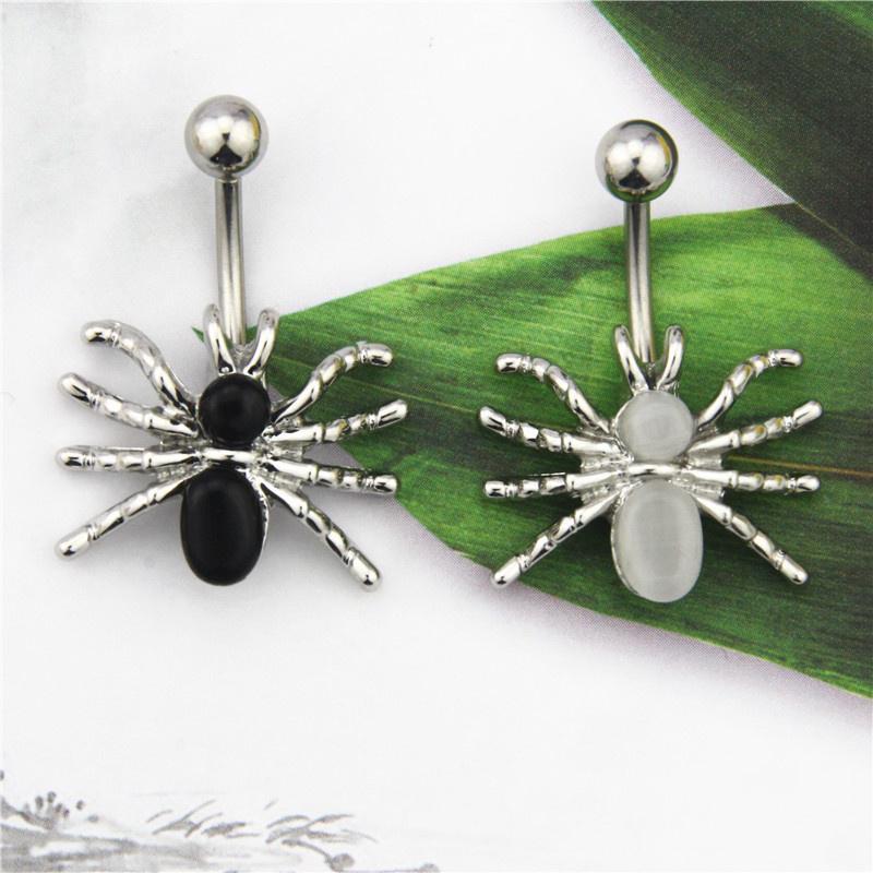 316L Chirurgenstahl Spinne Strass Bauchnabelring Weiß/Schwarz Dangle Körperpiercing Bauchnabelringe