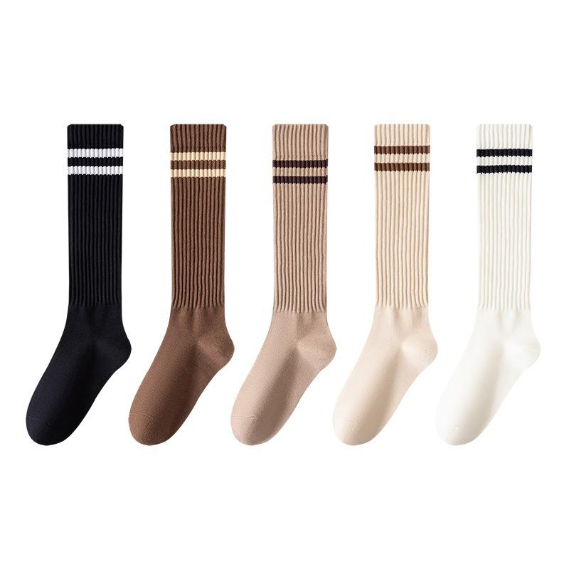 Female Spring and Autumn New Stripe Two Bar Thin College Wind Long Leg Socks