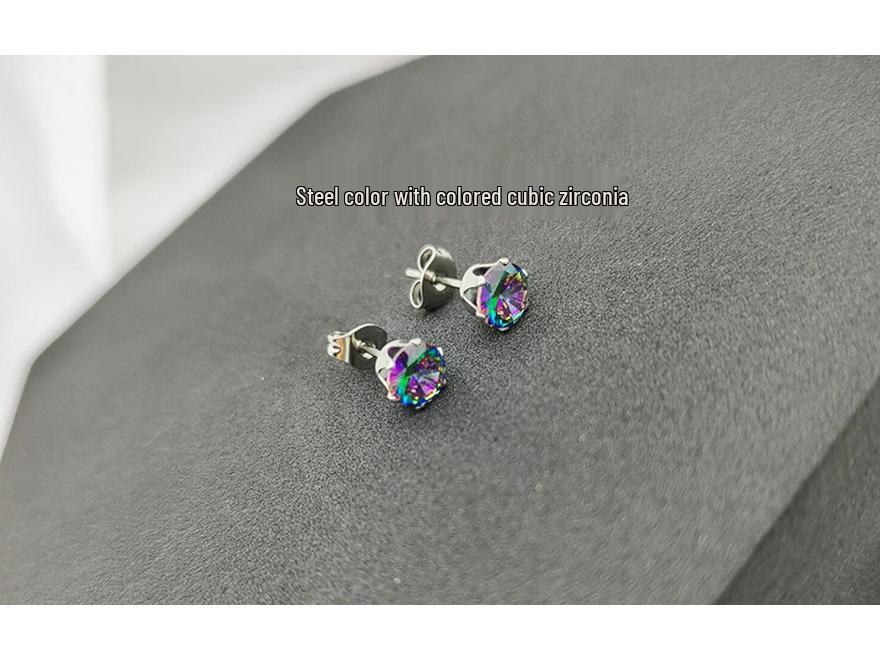 316L Stainless Steel Six-Prong Round Zirconia Stud Earrings - Unisex Anti-Allergy Jewelry