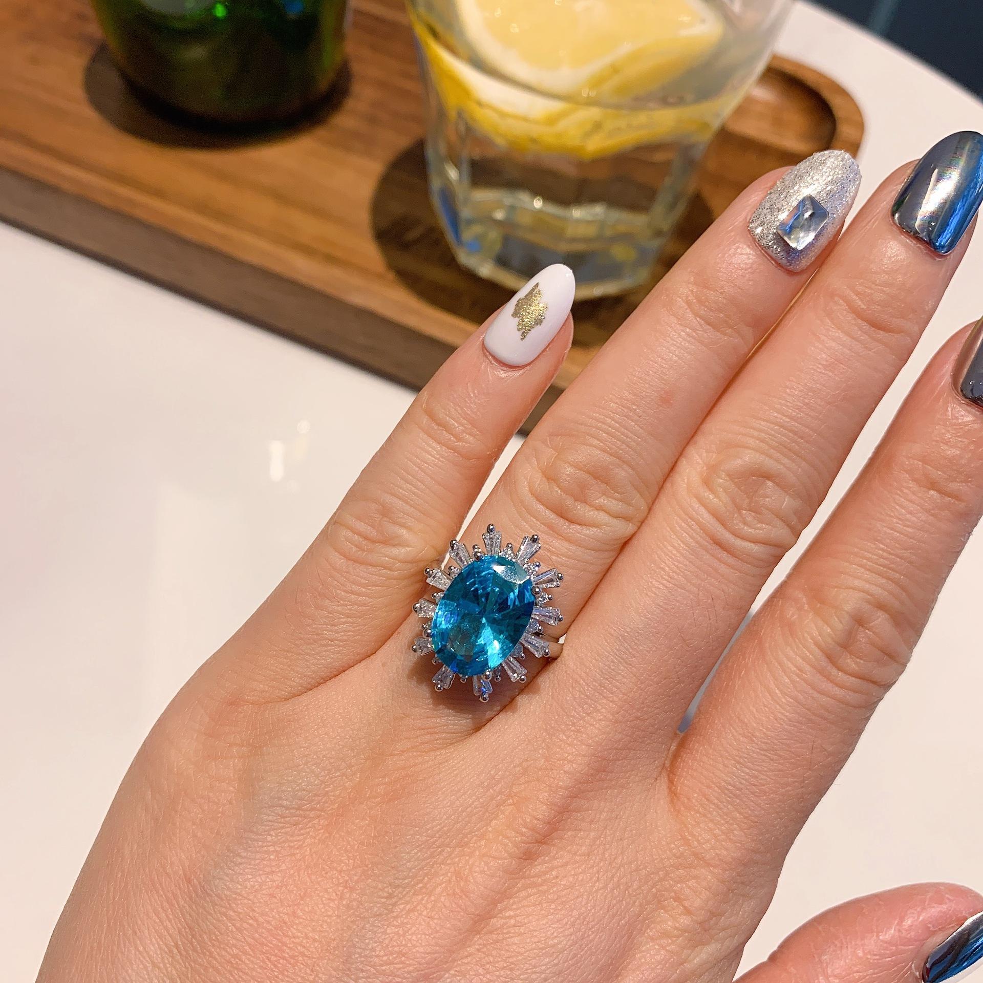 

Новое имитация принцессы квадратный морской голубой топаз полное бриллиантовое цветное сокровище открытое кольцо роскошное ожерелье с подвеской