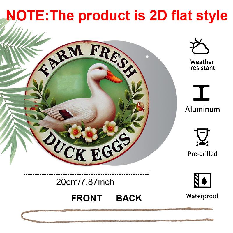 

2D Flat 1pc, 8x8 in, Round Printed Aluminum Metal Decorative Signs & Plaques, Farm Fresh Duck Egg Signs, Family Gift Window Decoration, Porch, Room 1pc