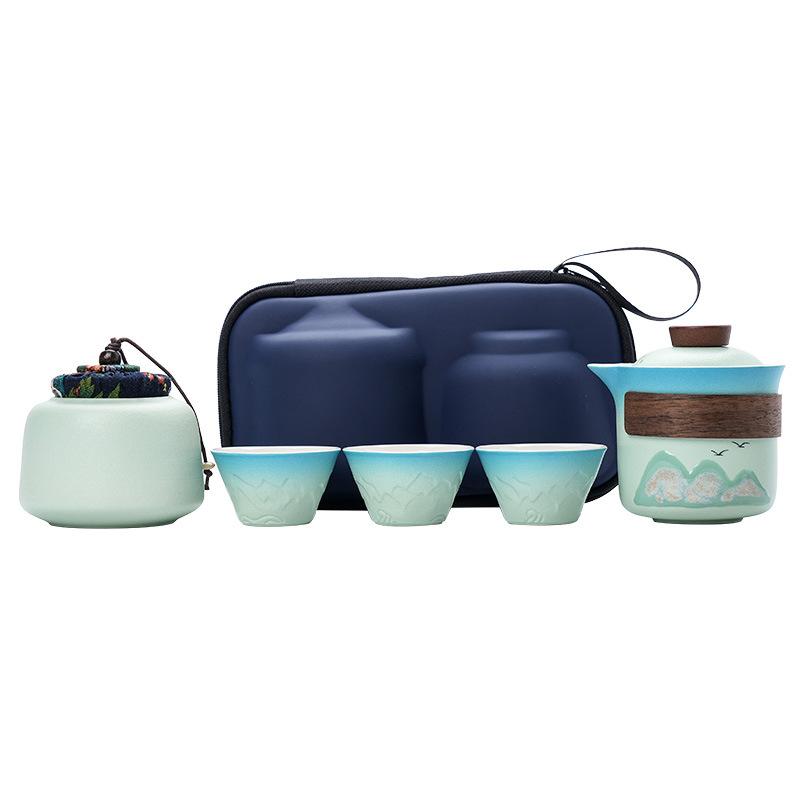 Light Luxury Hand-painted One Pot Three Cups High-end Travel Tea Set Portable Set Teapot Teacup Business Commemorative Gift