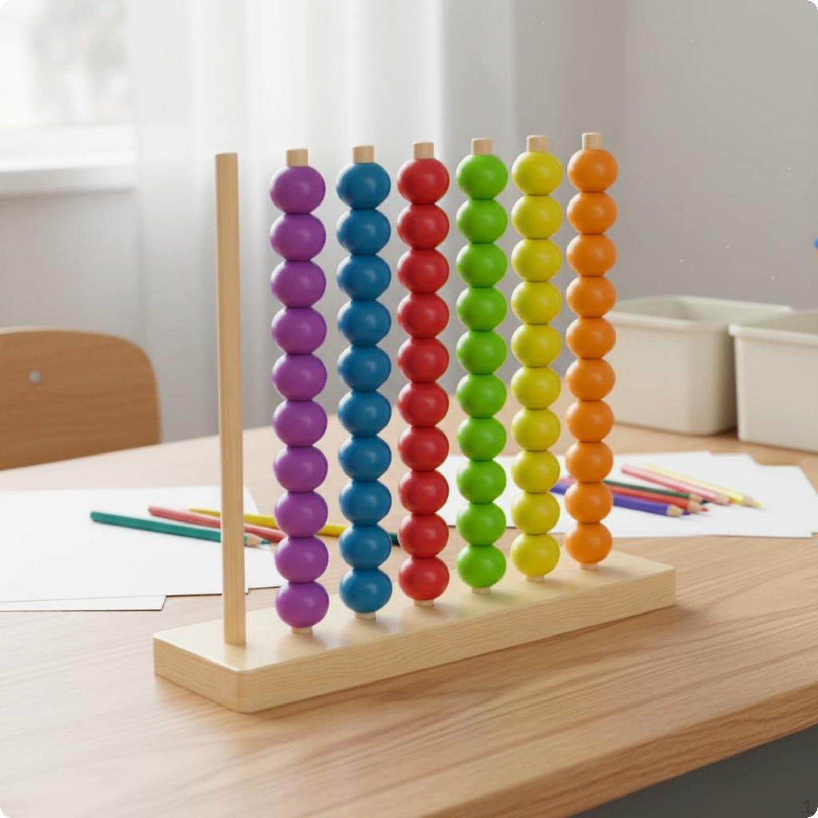 Color Matching Counting Board Early Math Learning Wooden Bead Stacker Fine Motor Skills