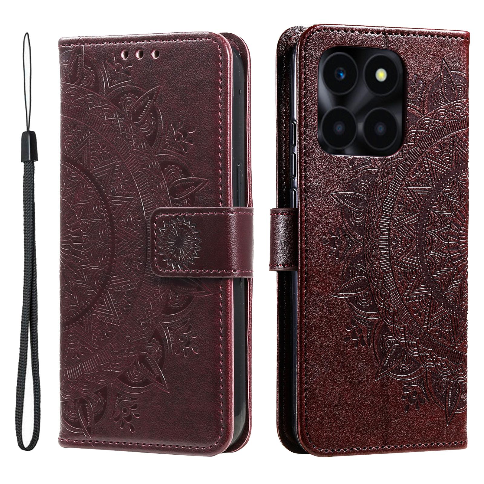 For Honor X6b 4G Case Imprinted Totem PU Leather Wallet Stand Phone Cover H
