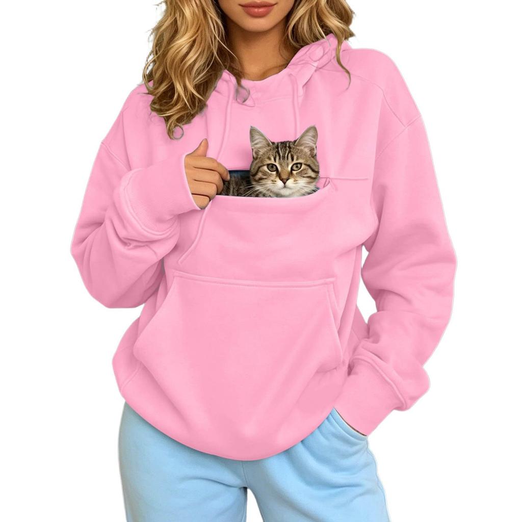 Herbst- und Winter-Thermohemd für Herren und Damen mit Kapuze, Fleece, Langarm, Große Tasche, Pullover