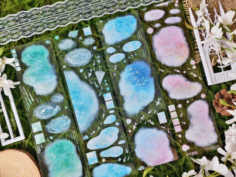 Washi Pet Tape 1 Loop Sparkling PET Shell Light Ripples Water Ripples No White Ink Blue Green Pink Morning And Evening
