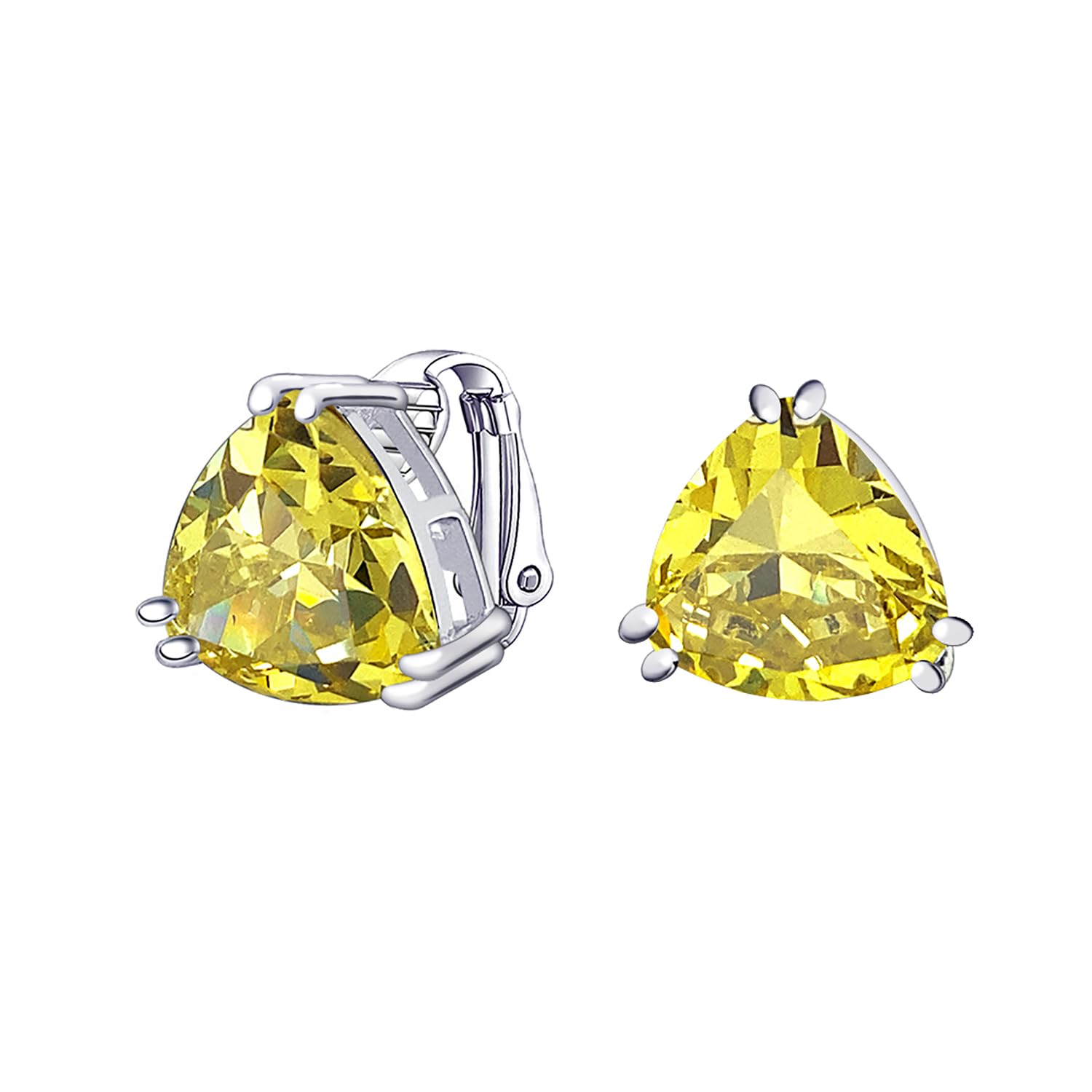 

Traditional Classic Large Statement 6CT Triangle Trillion Cut Imitated Yellow Topaz AAA CZ Plated Solitaire Clip on Stud Earrings for Women Non