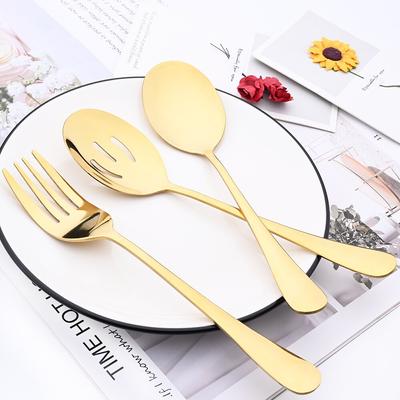 Espelho ouro conjunto de louça serviço colher escorredor conjunto talheres aço inoxidável catering servindo utensílios festa banquete talheres