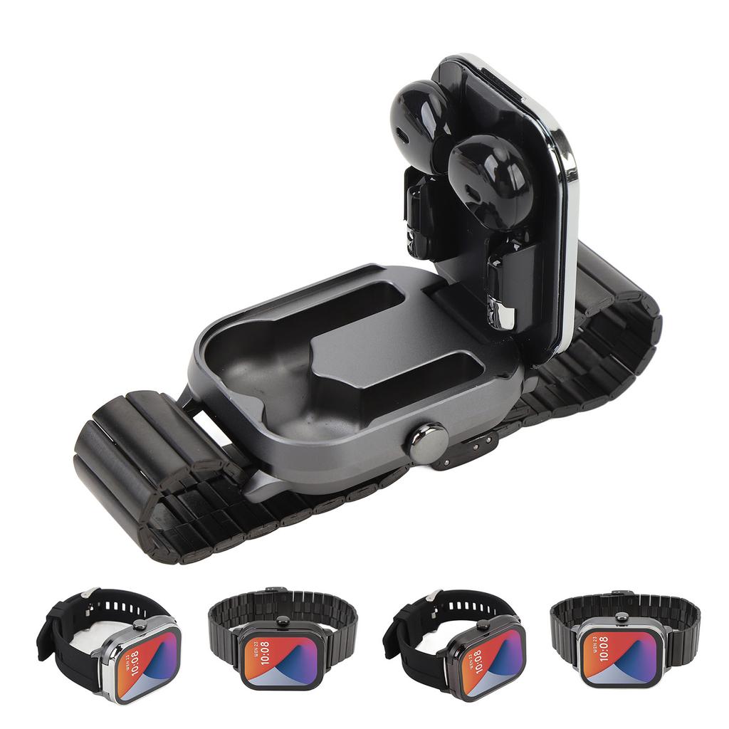 2 In 1 Smart Watch with Earbuds 2.01 Inch TFT Touch Screen Bluetooth Call Music Play Step Count Mult