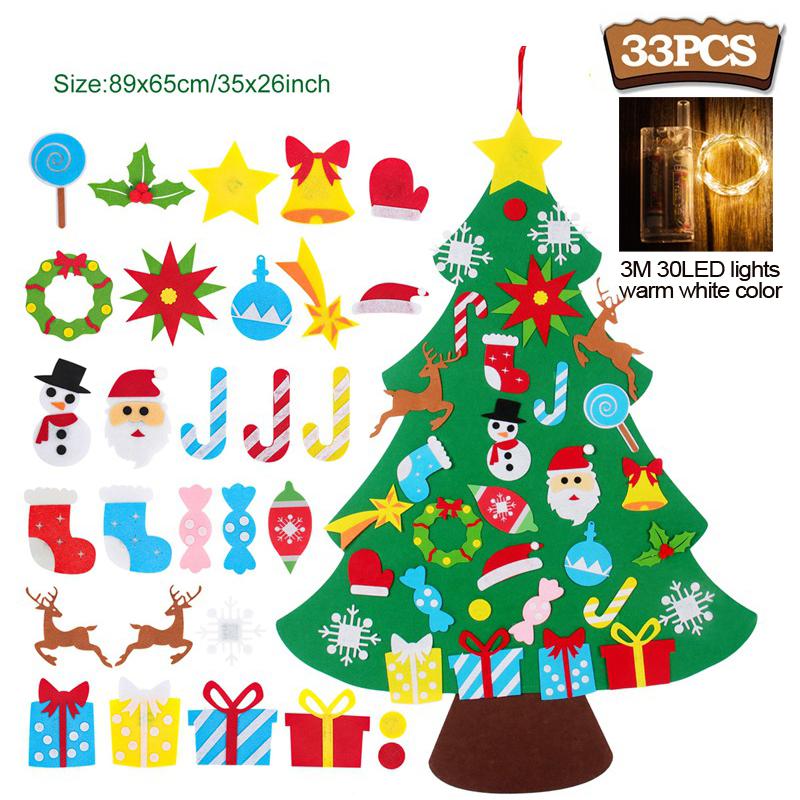 DIY Felt Christmas Tree DIY Kids Toys Xmas Decoration Ornaments Santa Claus Children's Tree Crafts With Light Hanging Gifts