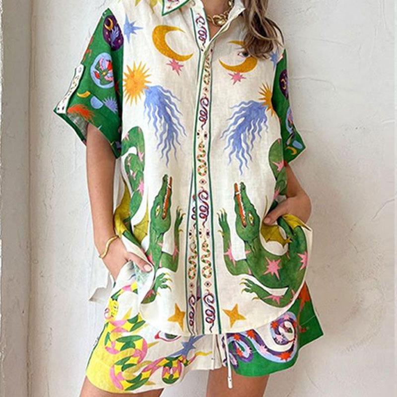 

Женская одежда, с принтом, три рукава, повседневный топ, комплект из двух предметов XL зелёный