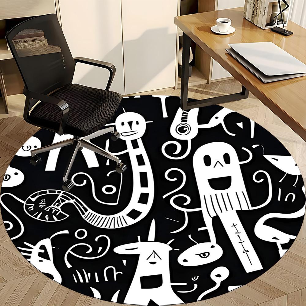 1PC Letter Changing Pattern Office Round Area Rug, Mat Suitable For Office, Under Office Chairs Bedroom Living Room Home Decor, Room Deco