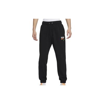 Contrast Logo Design Mid-Waist Drawstring Knit Sports Pants Men Bottoms Black HF1114-010