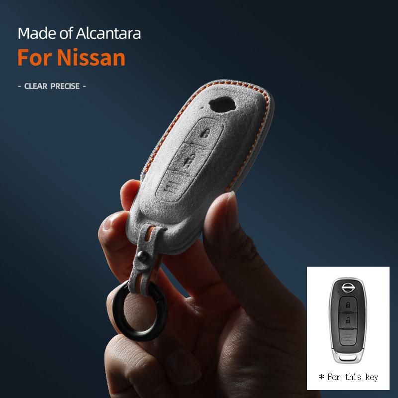 Car Key Case Cover Holder Key Buckle Alcantara For 2022-2023 Nissan X-trail T33 Qashqai J12 Teana Altima Ariya Keychain
