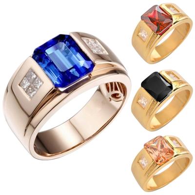 Wedding Party Men Square Rhinestone Inlaid Wide Band Finger Ring Jewelry Gift