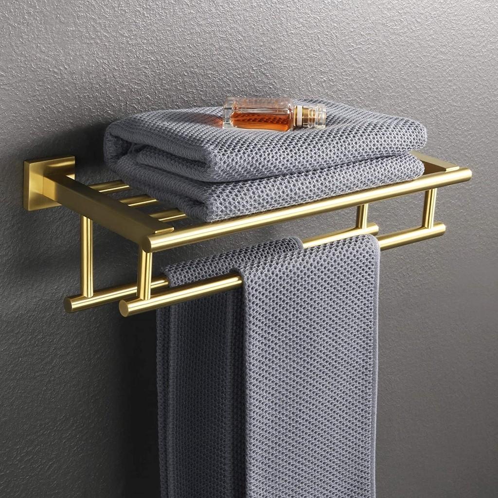 SUS 304 Stainless Steel Towel Rack Practical Double Bars Towel Shelf Household Bathroom Wall Mount Holder