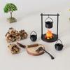 Mini Campfire and Teapot Miniature Statue Ornament Home Kitchen DIY Craft Accessories Desktop Photo Props Decor New Year Gifts