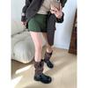 Cowhide version~ retro leather splicing boots women's pleated stacking boots small thick-soled heightening fashion boots